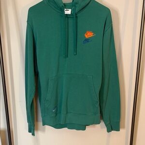 Nike Men's Teal Hoodie with Orange and Blue Logo